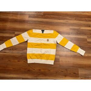 Lauren Ralph Lauren Womens Yellow White Striped Boat Neck Cotton Sweater Size M